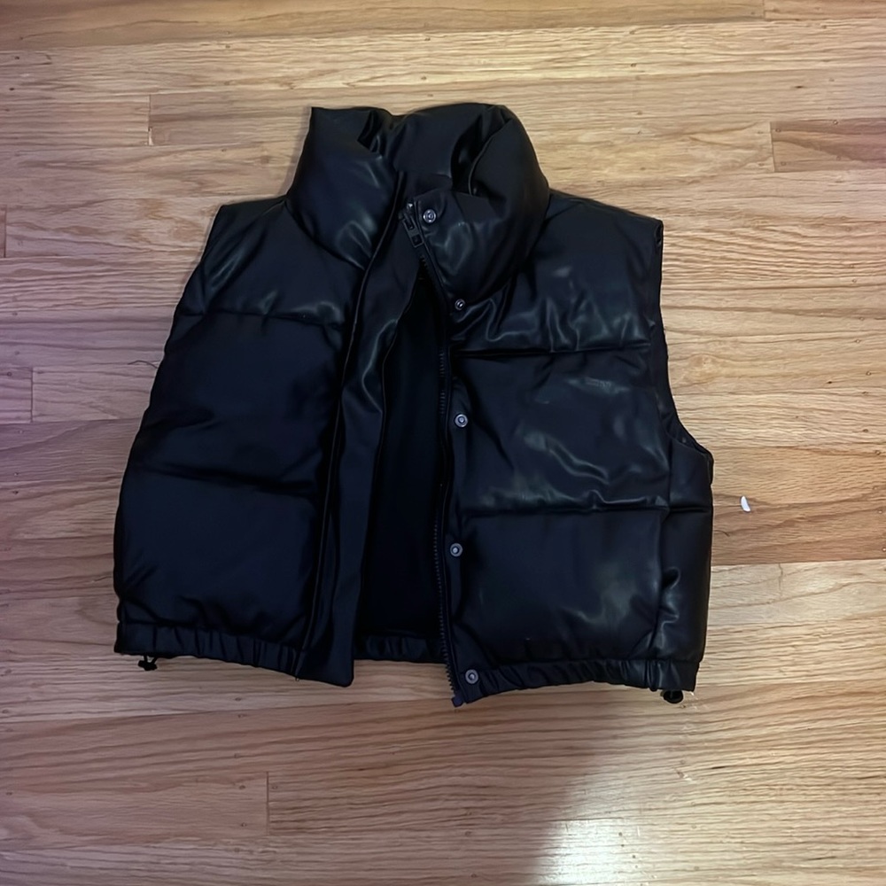 leather zara puffer vest